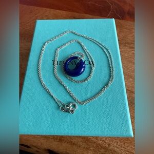 Tiffany&Co. Eternal Circle Lapis Lazuli Pendant Sterling Silver Necklace 28.5”